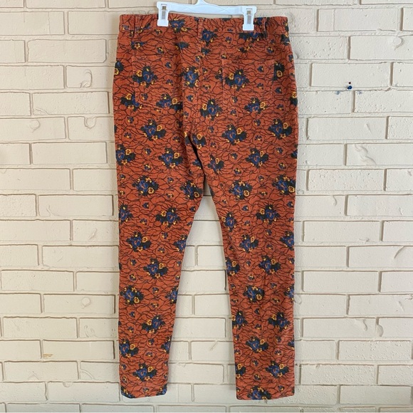 J. Peterman Women’s Orange Floral Corduroy Pants Size 14 Fall Autumn Stretch - Picture 2 of 7